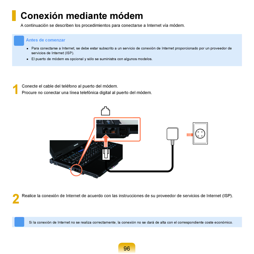 Samsung NP-R25A000/SES, NP-R25A001/SES manual Conexión mediante módem 