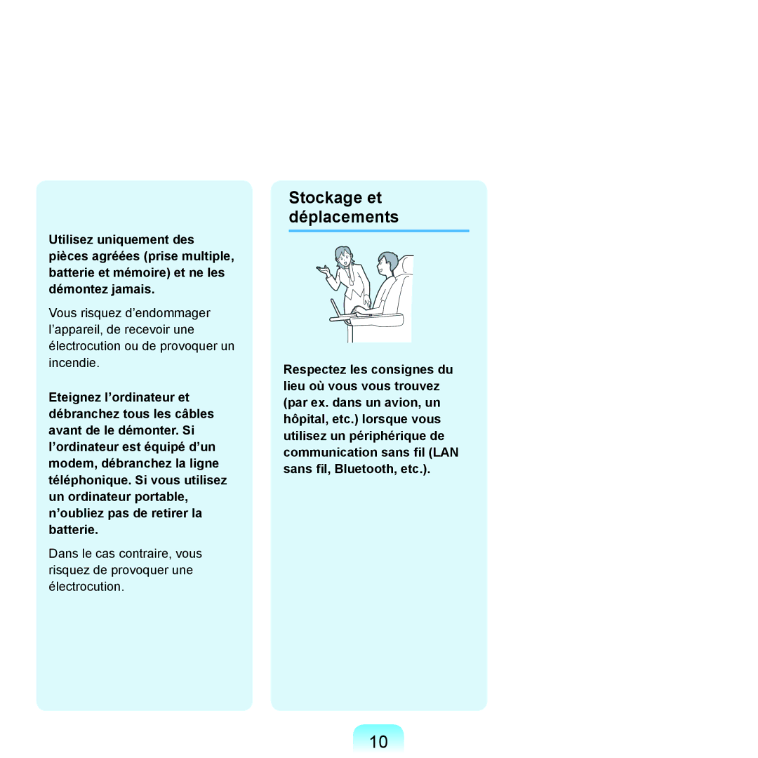 Samsung NP-R40FY05/SEF, NP-R40FY00/SEF, NP-R40FY01/SEF, NP-R40FY03/SEF, NP-R40RY01/SEF manual Stockage et déplacements 