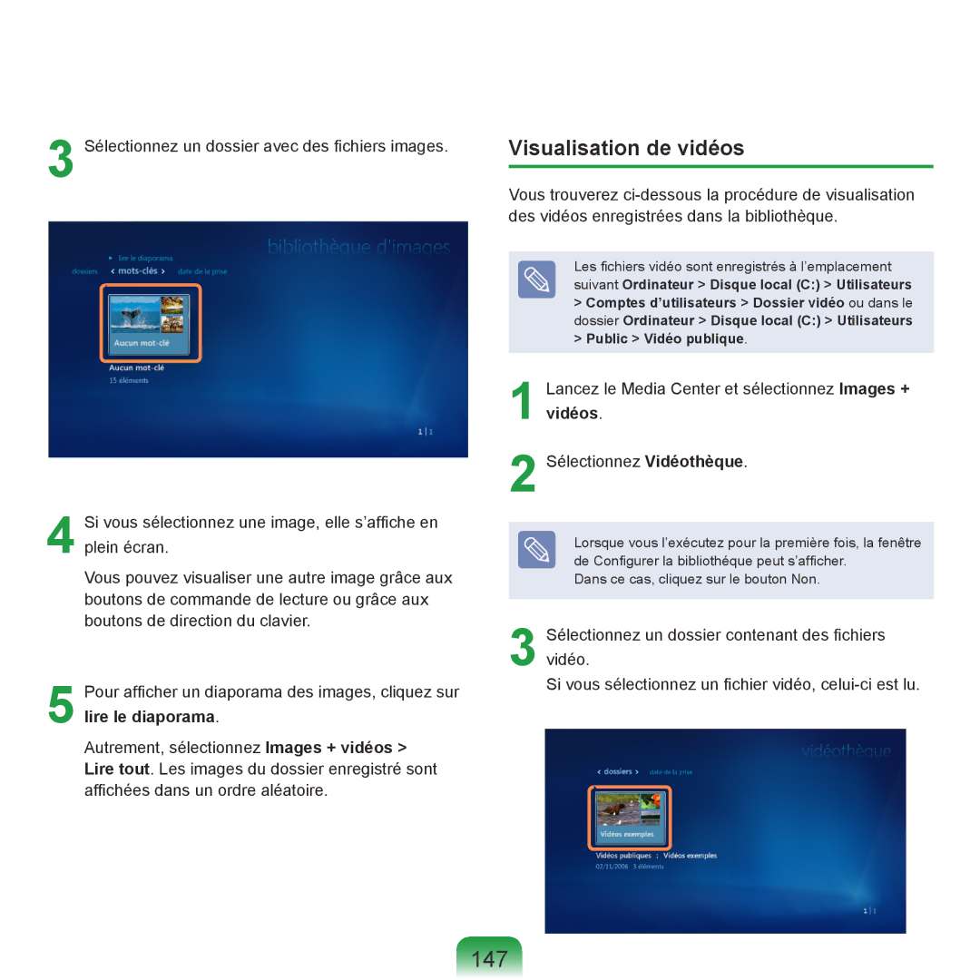 Samsung NP-R40FY01/SEF, NP-R40FY00/SEF, NP-R40FY03/SEF, NP-R40RY01/SEF, NP-R40FY05/SEF manual 147, Visualisation de vidéos 