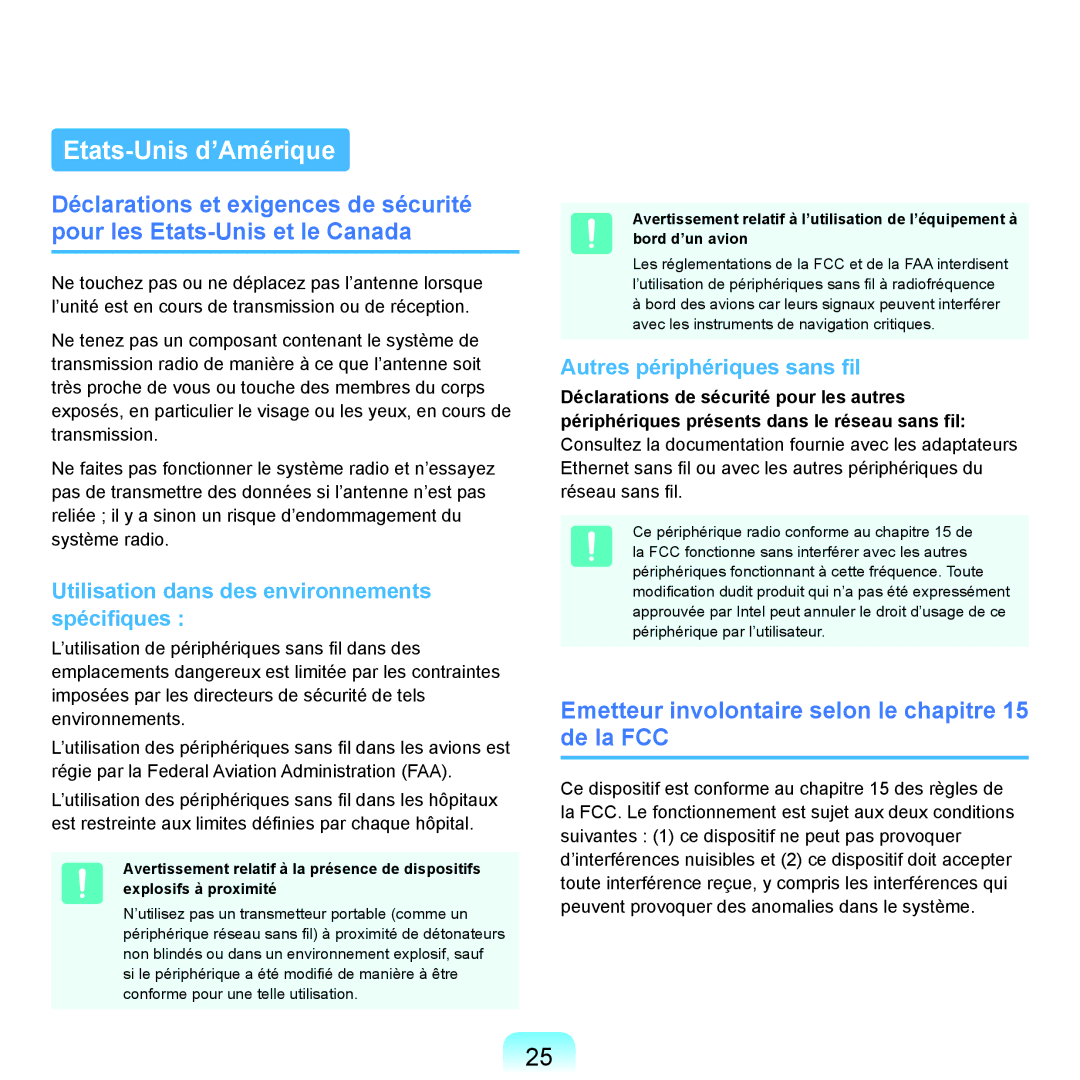 Samsung NP-R40FY04/SEF, NP-R40FY00/SEF manual Etats-Unis d’Amérique, Emetteur involontaire selon le chapitre 15 de la FCC 