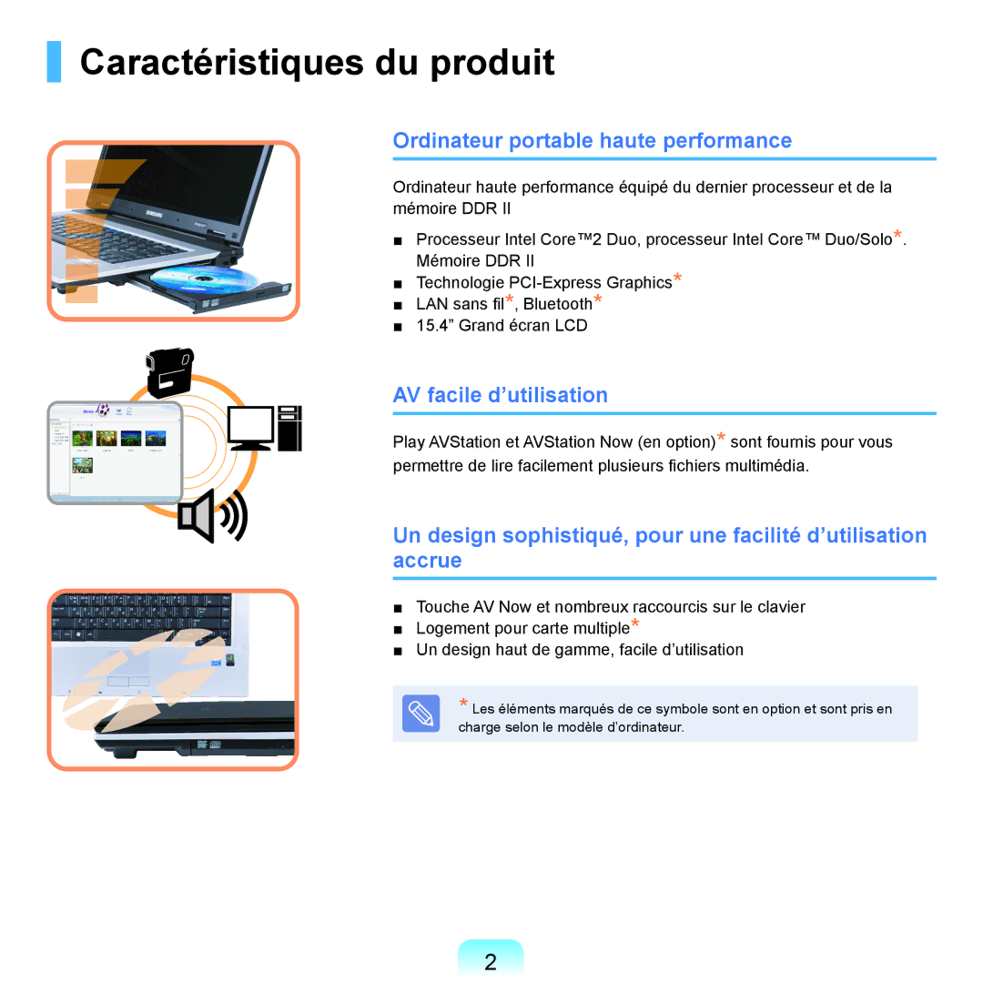 Samsung NP-R40RY01/SEF manual Caractéristiques du produit, Ordinateur portable haute performance, AV facile d’utilisation 