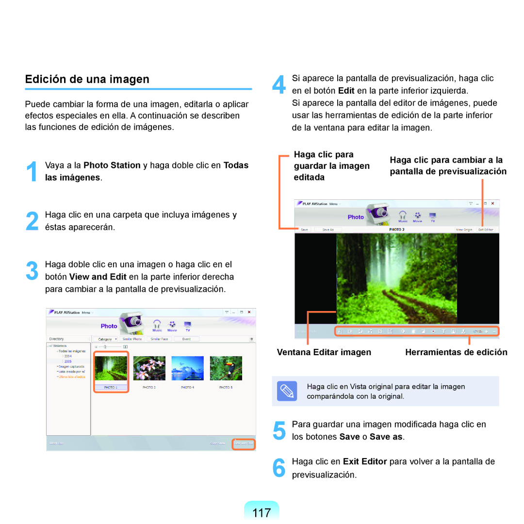 Samsung NP-R40FY0B/SES, NP-R40FY07/SES, NP-R40FY00/SES manual 117, Edición de una imagen, Editada, Ventana Editar imagen 