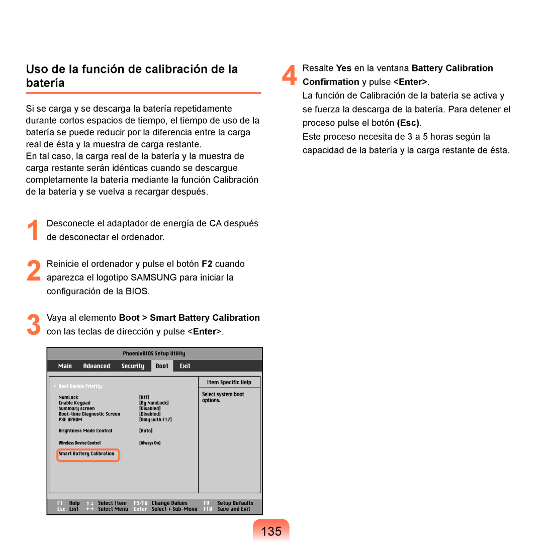 Samsung NP-R40FY02/SES, NP-R40FY07/SES, NP-R40FY00/SES, NP-R40XY01/SES 135, Uso de la función de calibración de la batería 