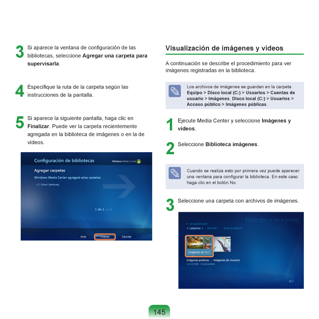 Samsung NP-R40FY0B/SES, NP-R40FY07/SES, NP-R40FY00/SES, NP-R40XY01/SES manual 145, Visualización de imágenes y vídeos 