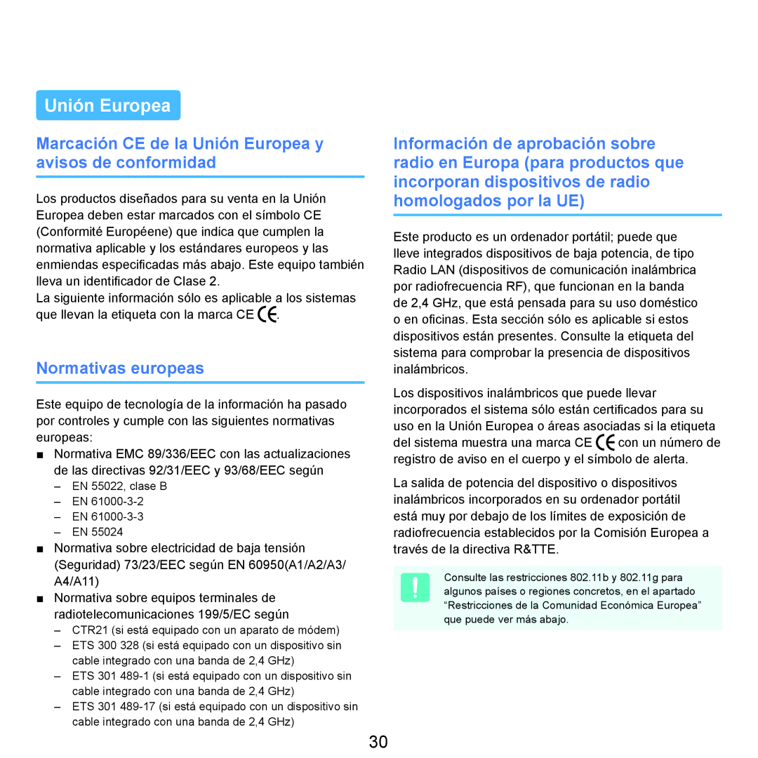 Samsung NP-R40FY0A/SES, NP-R40FY07/SES Marcación CE de la Unión Europea y avisos de conformidad, Normativas europeas 