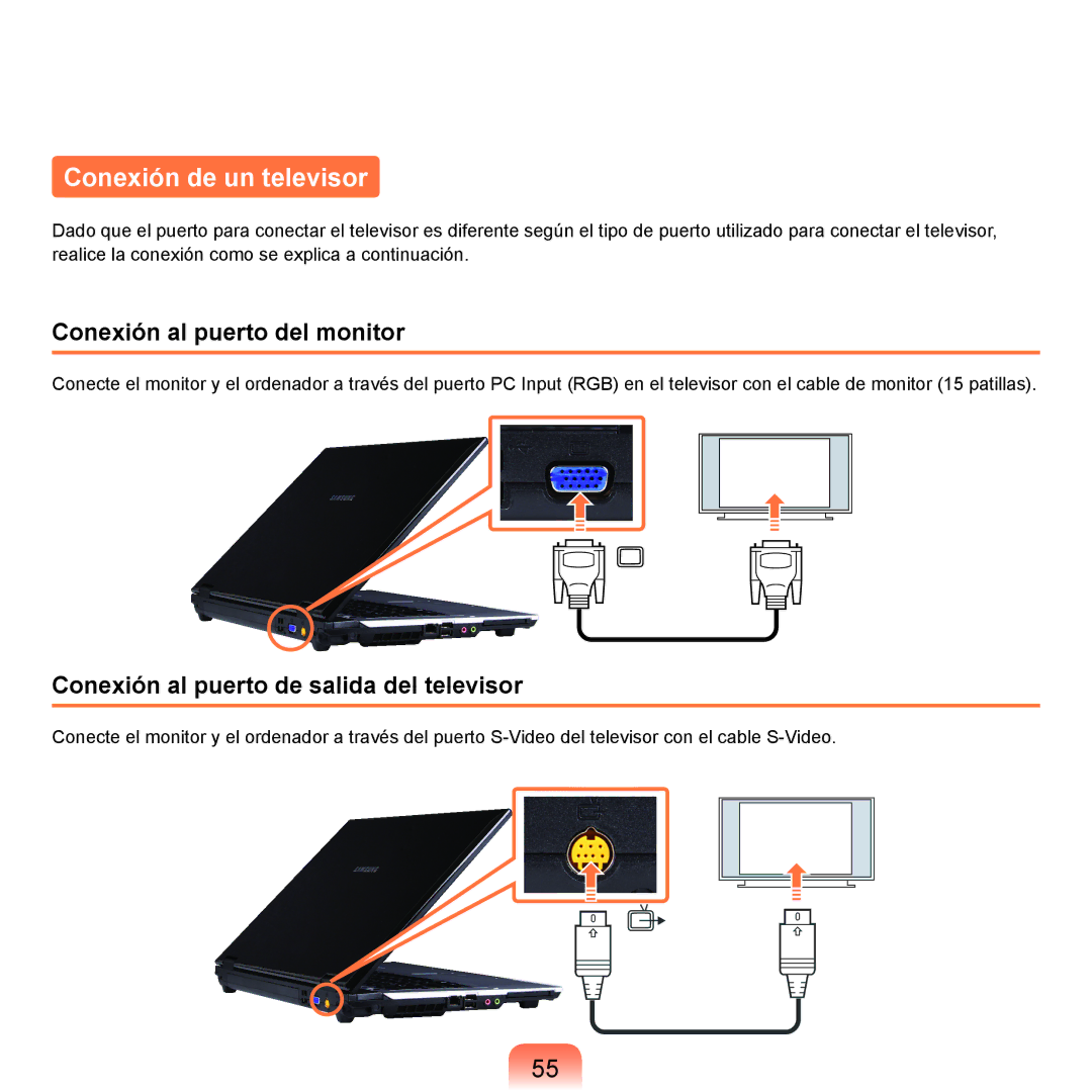 Samsung NP-R40FY07/SES, NP-R40FY00/SES, NP-R40XY01/SES manual Conexión de un televisor, Conexión al puerto del monitor 