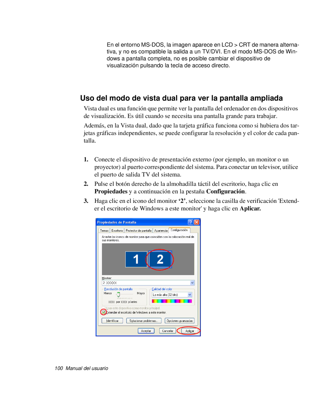 Samsung NP-R40R000/SES, NP-R40FY07/SES, NP-R40FY00/SES manual Uso del modo de vista dual para ver la pantalla ampliada 