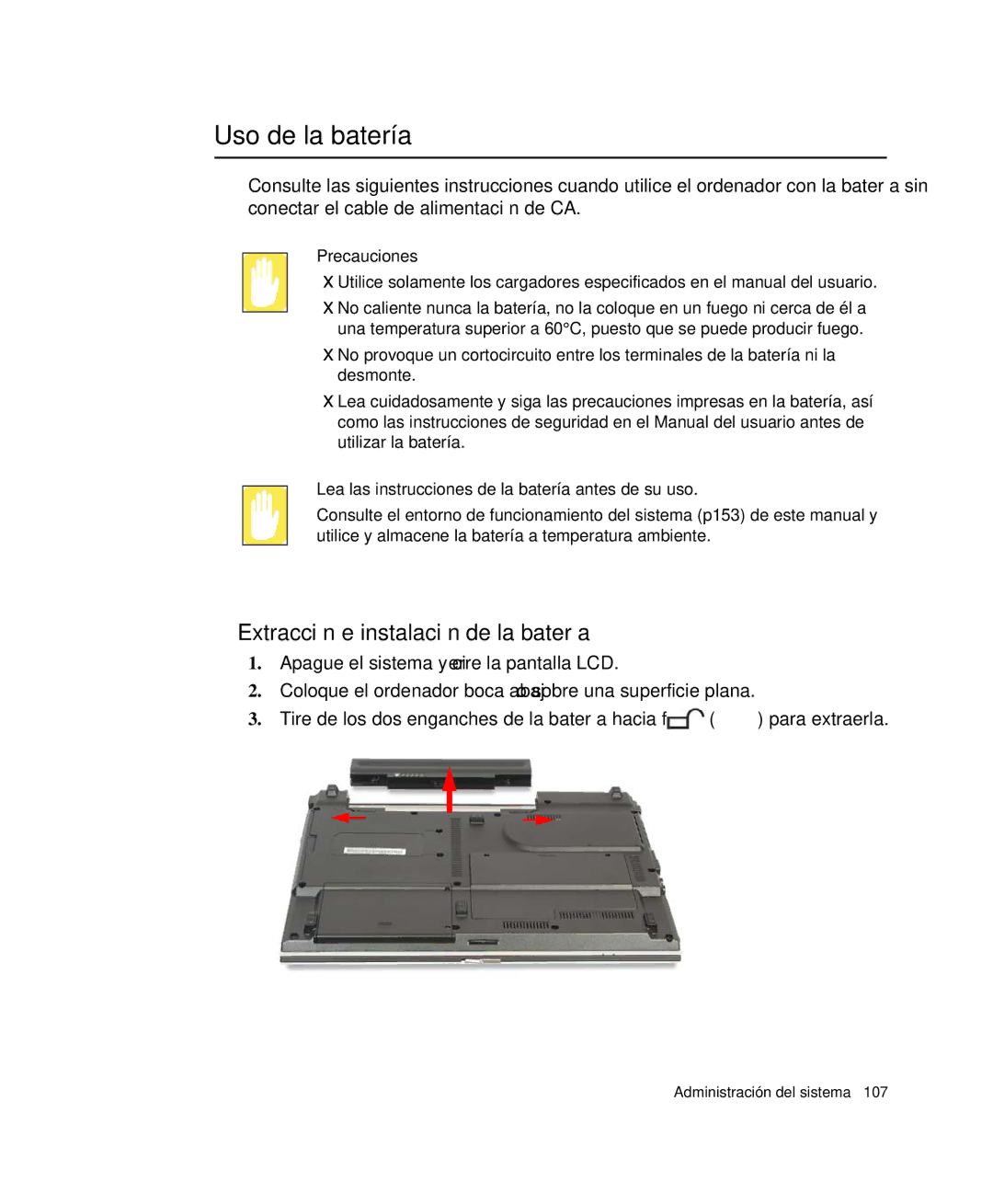 Samsung NP-R40K007/SES, NP-R40FY07/SES manual Uso de la batería, Extracción e instalación de la batería, Precauciones 