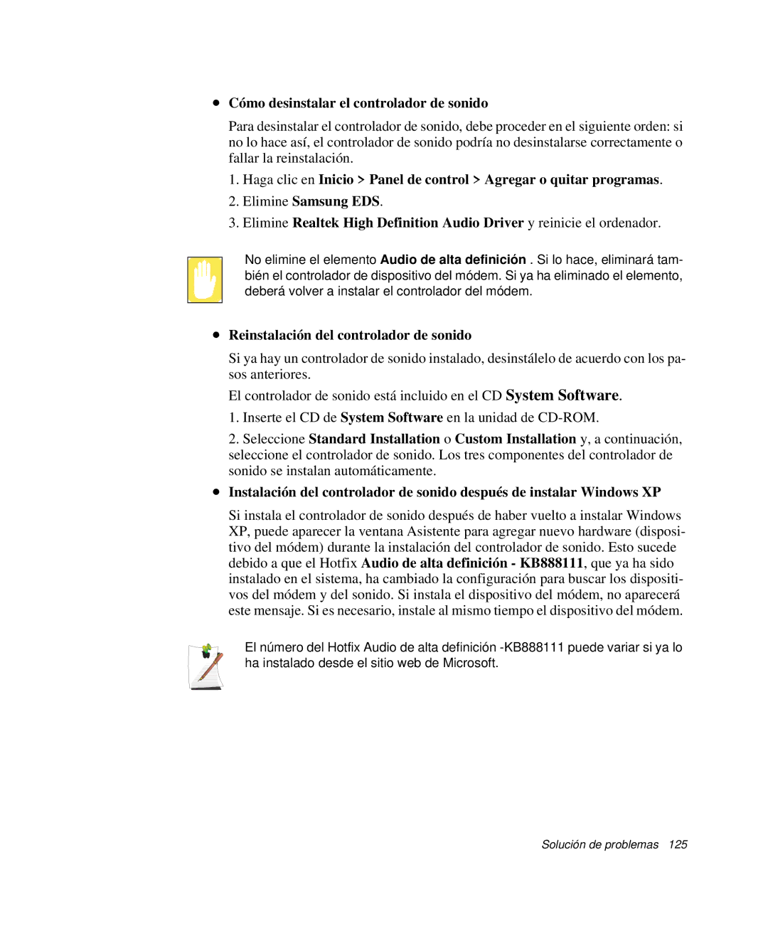 Samsung NP-R40FY06/SES, NP-R40FY07/SES Cómo desinstalar el controlador de sonido, Reinstalación del controlador de sonido 