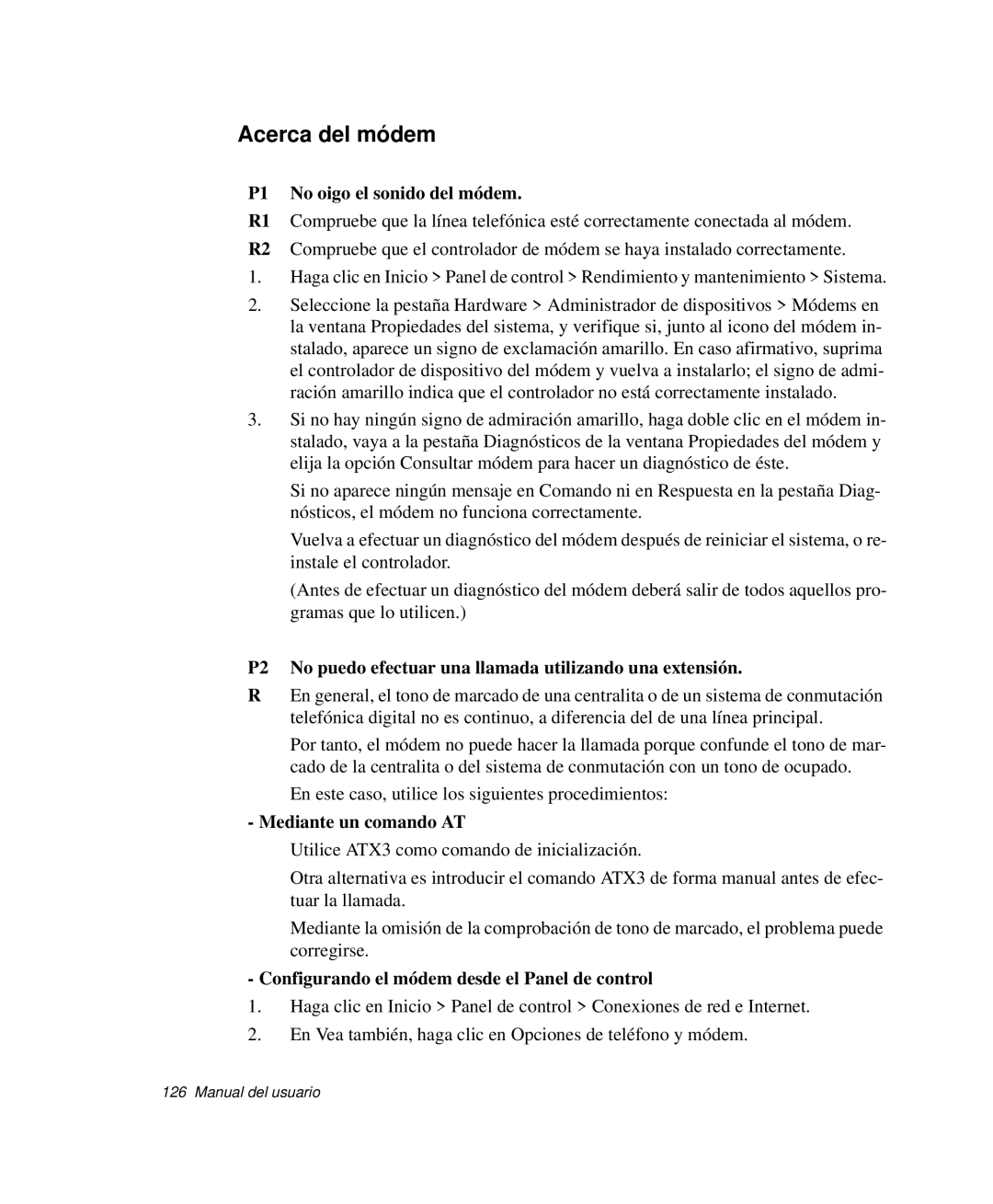 Samsung NP-R40K004/SES, NP-R40FY07/SES manual Acerca del módem, P1 No oigo el sonido del módem, Mediante un comando AT 