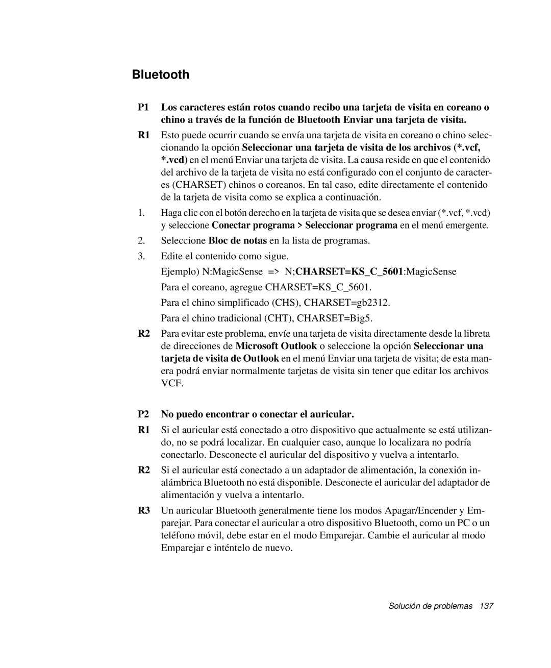 Samsung NP-R40K000/SES, NP-R40FY07/SES, NP-R40FY00/SES manual Bluetooth, P2 No puedo encontrar o conectar el auricular 