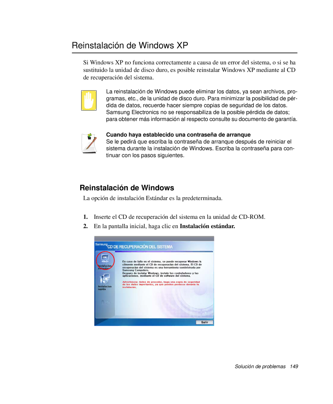 Samsung NP-R40K003/SES, NP-R40FY07/SES Reinstalación de Windows XP, Cuando haya establecido una contraseña de arranque 