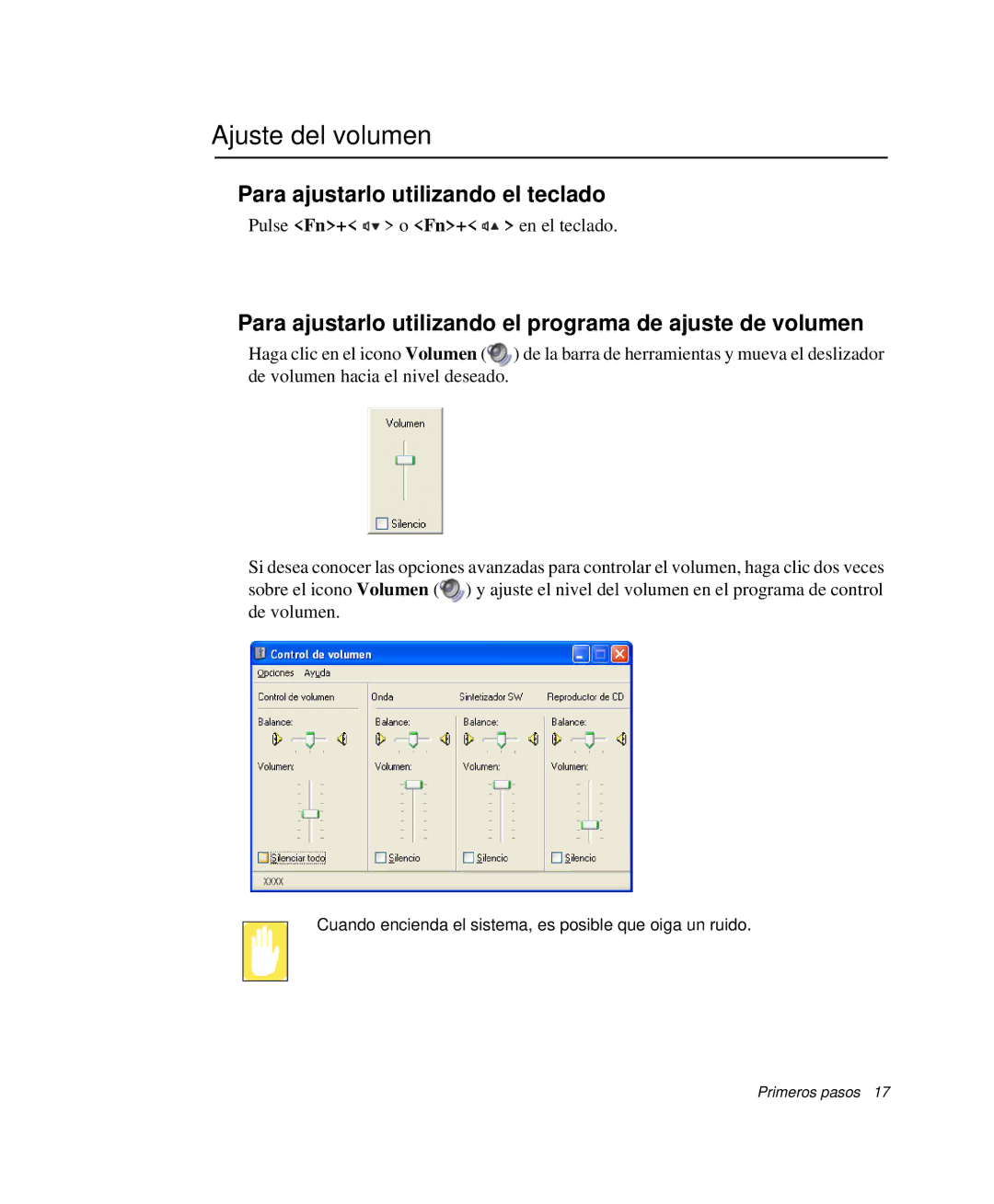 Samsung NP-R40FY06/SES, NP-R40FY07/SES manual Ajuste del volumen, Para ajustarlo utilizando el programa de ajuste de volumen 