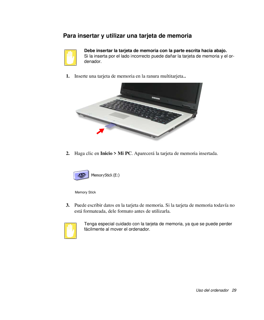 Samsung NP-R40K000/SES, NP-R40FY07/SES, NP-R40FY00/SES, NP-R40XY01/SES manual Para insertar y utilizar una tarjeta de memoria 