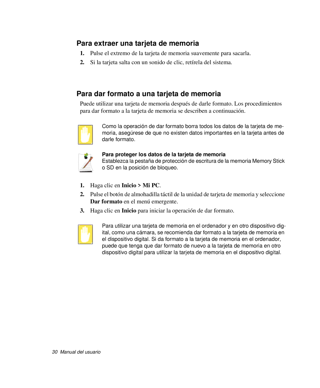 Samsung NP-R40FY02/SES, NP-R40FY07/SES manual Para extraer una tarjeta de memoria, Para dar formato a una tarjeta de memoria 