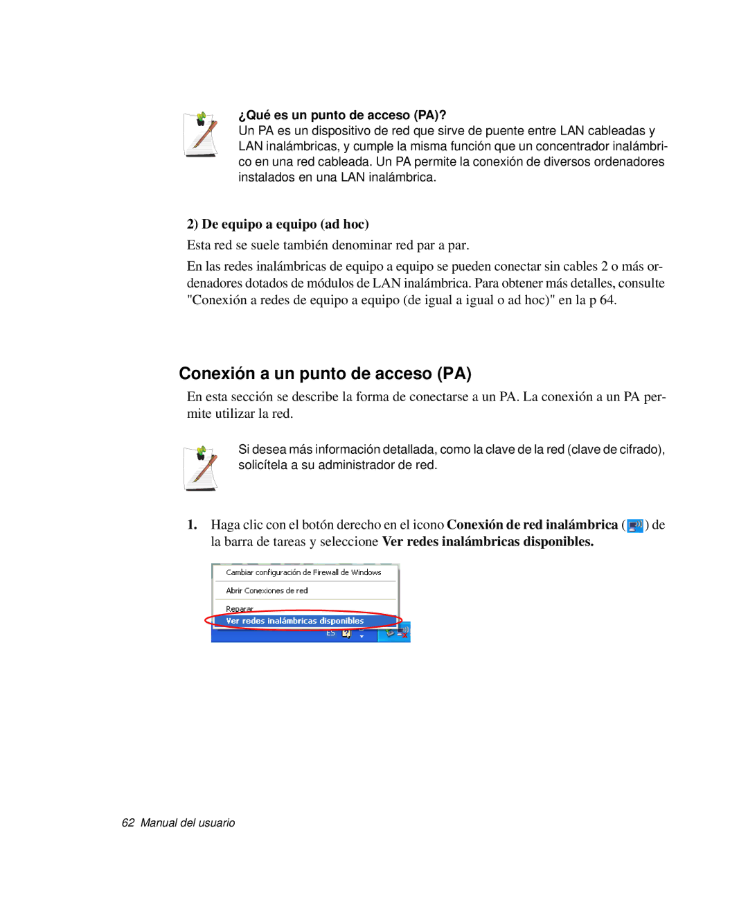 Samsung NP-R40FY07/SES manual Conexión a un punto de acceso PA, De equipo a equipo ad hoc, ¿Qué es un punto de acceso PA? 