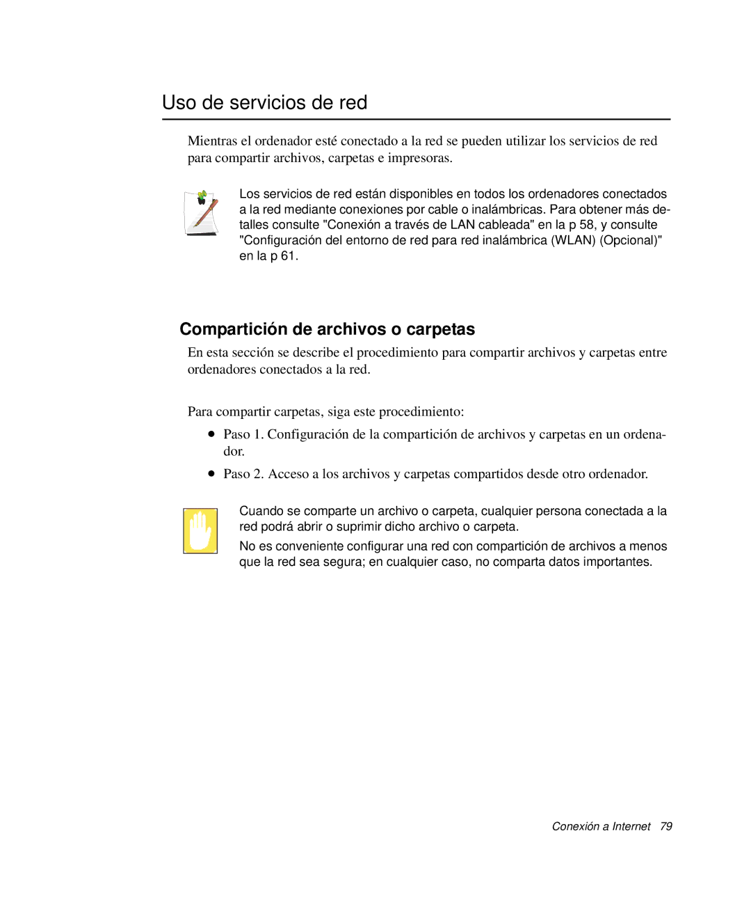 Samsung NP-R40FY03/SES, NP-R40FY07/SES, NP-R40FY00/SES manual Uso de servicios de red, Compartición de archivos o carpetas 