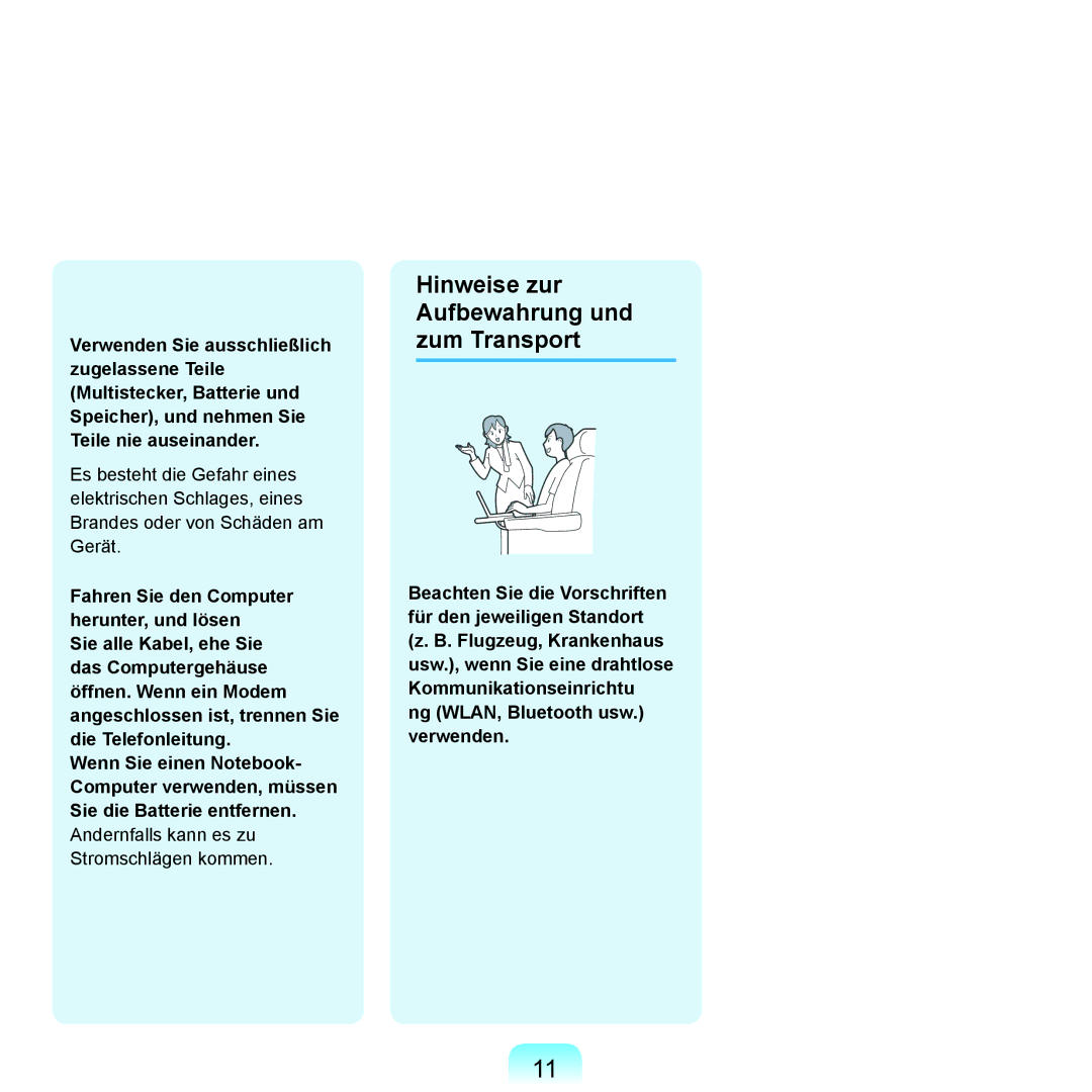 Samsung NP-R40FY0E/SEG, NP-R40FY0B/SEG, NP-R40FY03/SEG, NP-R40FY01/SEG manual Hinweise zur Aufbewahrung und zum Transport 