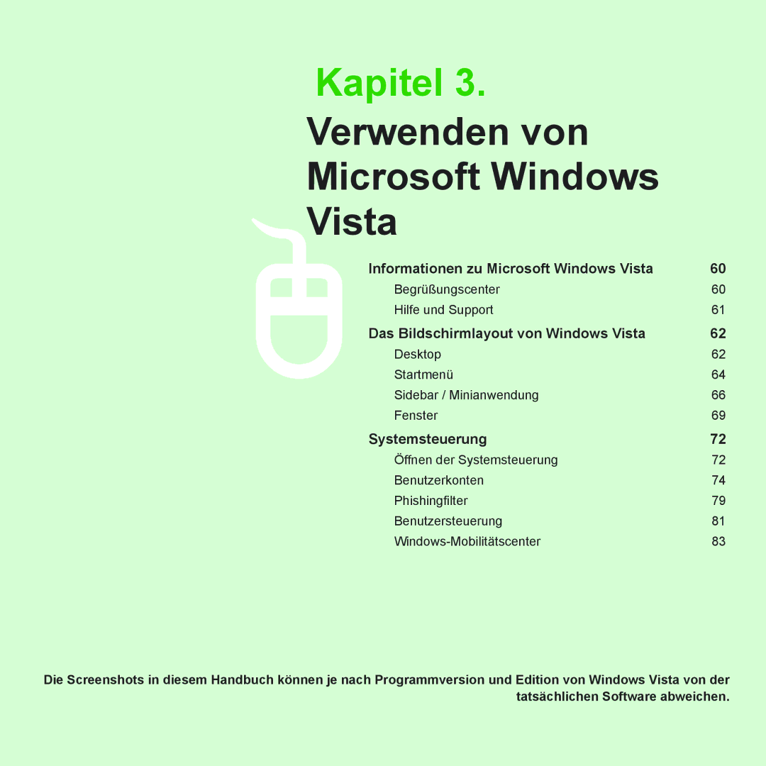 Samsung NP-R40FY0B/SEG, NP-R40FY03/SEG, NP-R40FY01/SEG, NP-R40FY0C/SEG manual Kapitel 3. Verwenden von Microsoft Windows Vista 