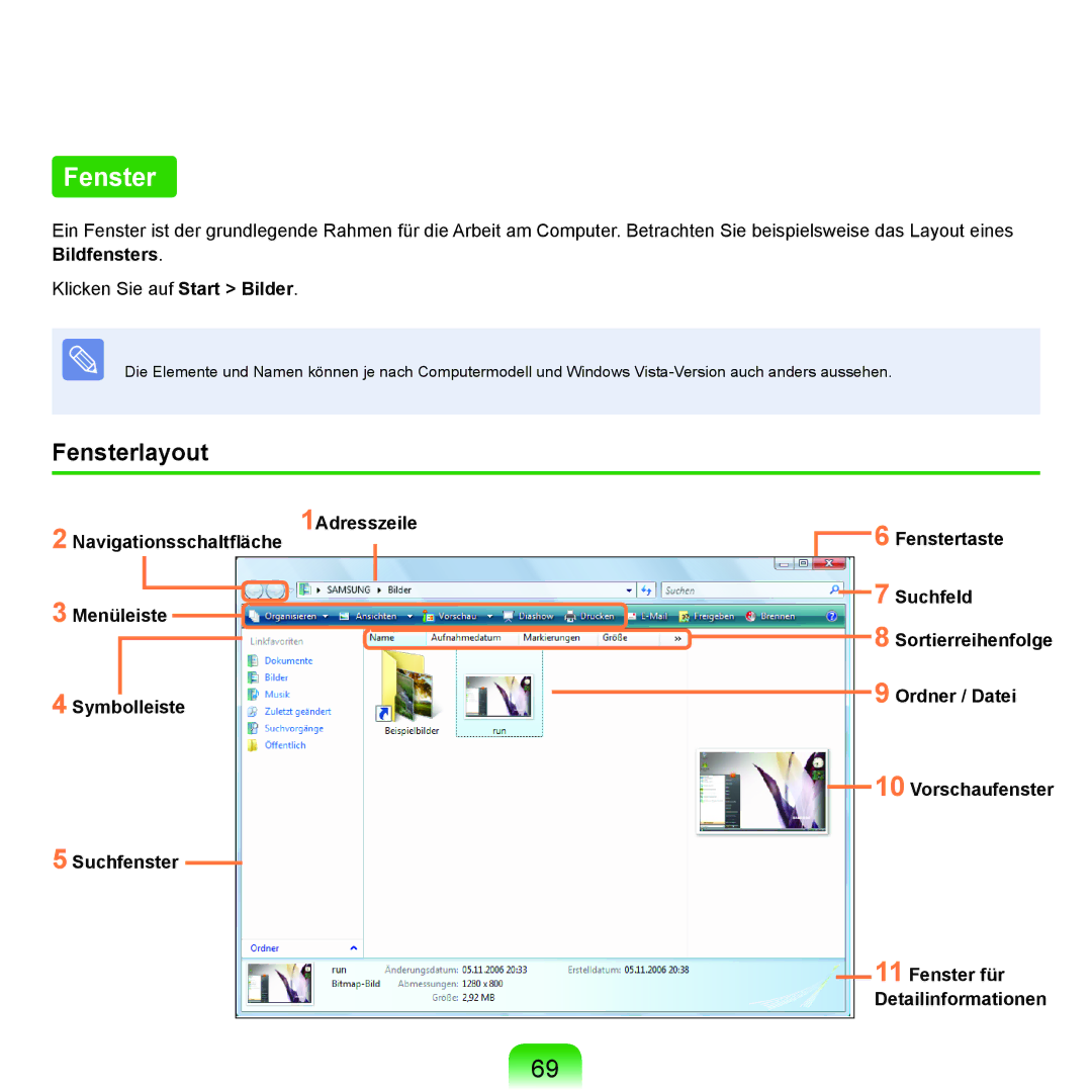 Samsung NP-R40FY08/SEG, NP-R40FY0B/SEG, NP-R40FY03/SEG, NP-R40FY01/SEG, NP-R40FY0C/SEG manual Fensterlayout, Bildfensters 