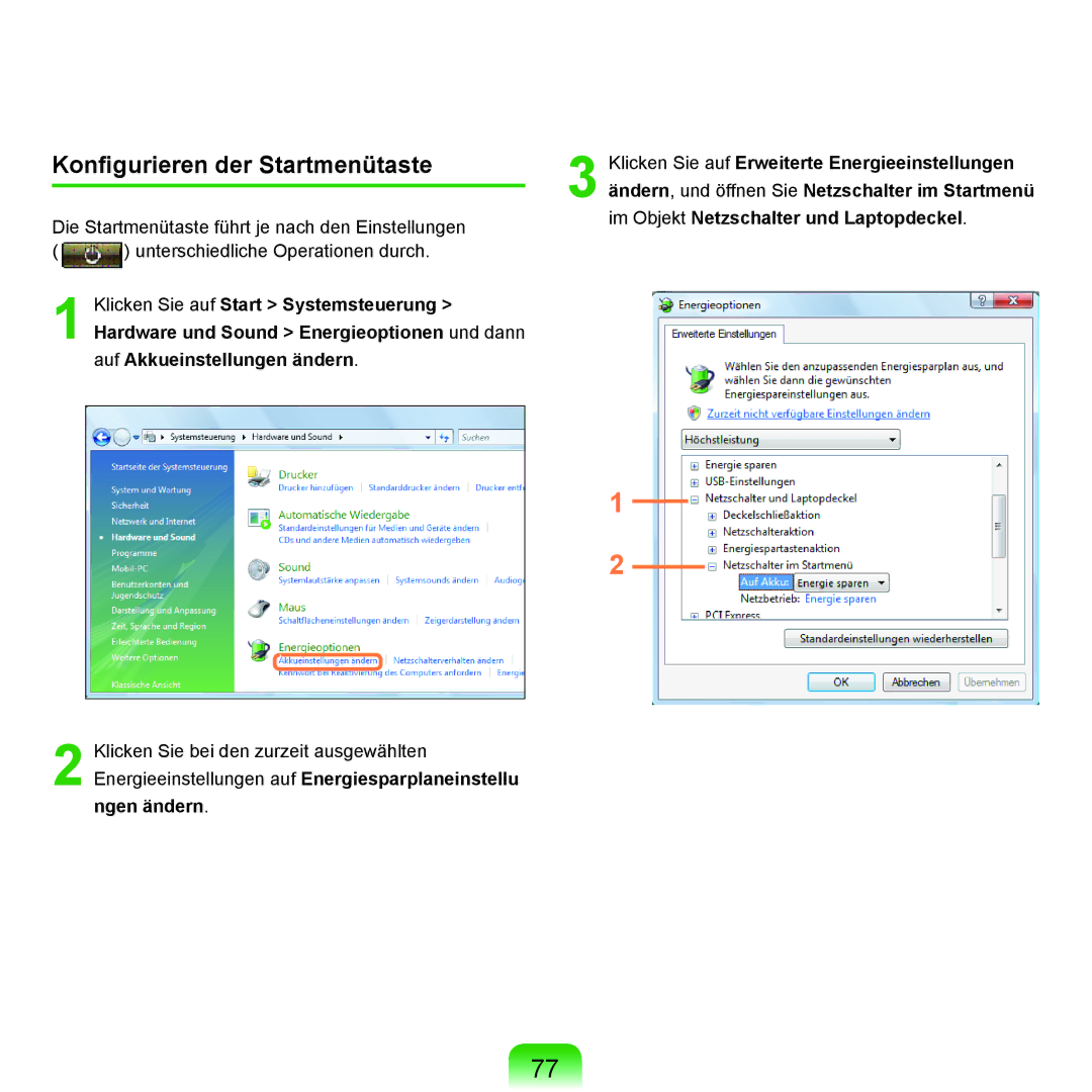 Samsung NP-R40FY0C/SEG, NP-R40FY0B/SEG, NP-R40FY03/SEG, NP-R40FY01/SEG, NP-R40FY07/SEG manual Konfigurieren der Startmenütaste 