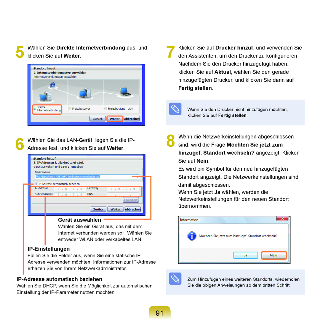 Samsung NP-R40FY01/SEG, NP-R40FY0B/SEG, NP-R40FY03/SEG Gerät auswählen, IP-Einstellungen, IP-Adresse automatisch beziehen 