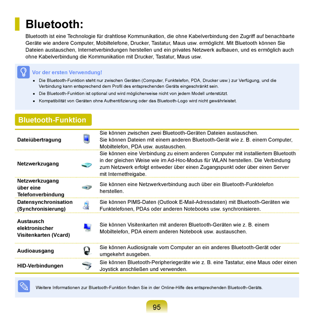 Samsung NP-R40FY05/SEG, NP-R40FY0B/SEG, NP-R40FY03/SEG, NP-R40FY01/SEG, NP-R40FY0C/SEG, NP-R40FY07/SEG Bluetooth-Funktion 