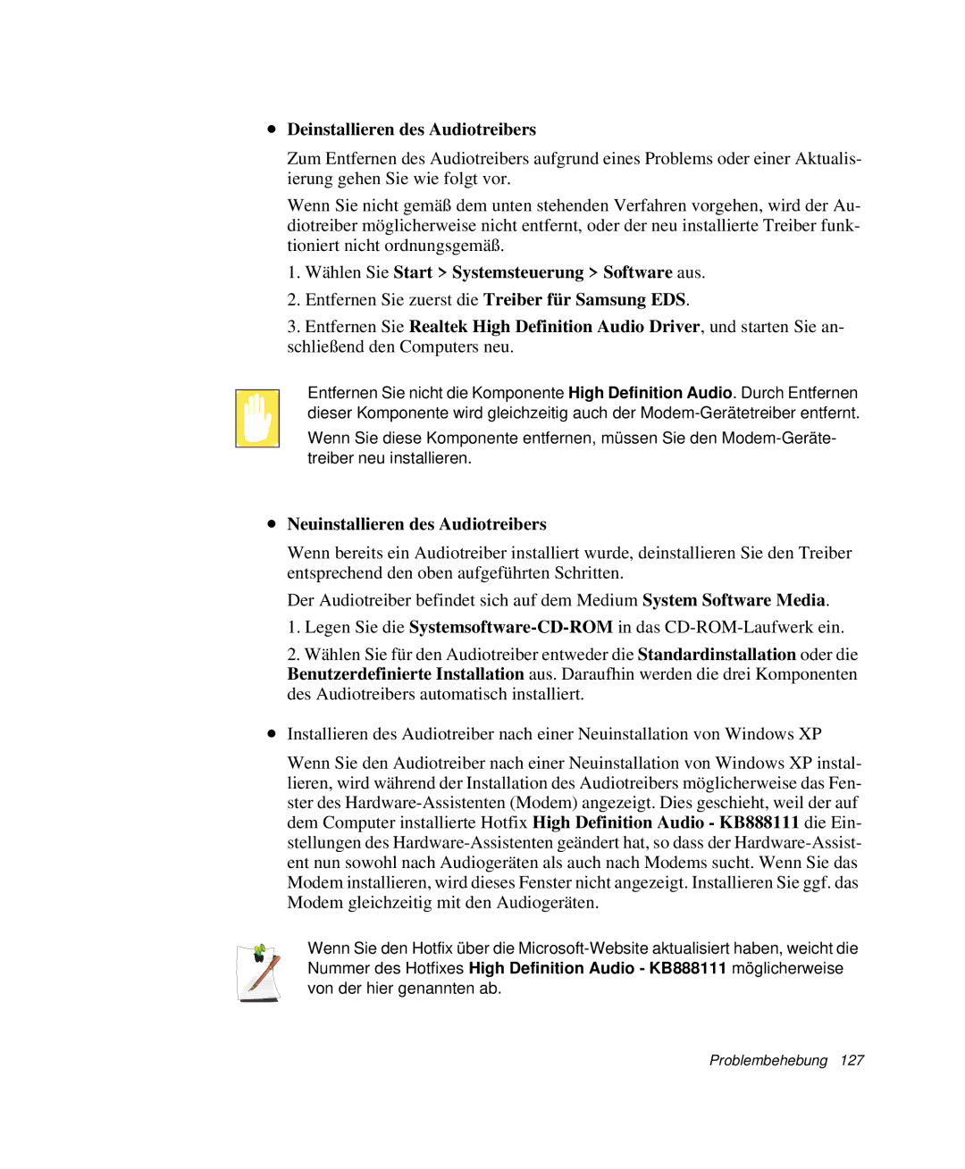 Samsung NP-R40FY00/SEG, NP-R40FY0B/SEG Deinstallieren des Audiotreibers, Wählen Sie Start Systemsteuerung Software aus 