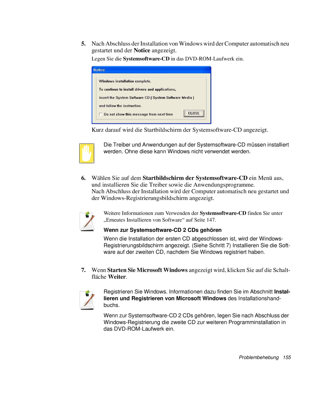 Samsung NP-R40FY04/SEG, NP-R40FY0B/SEG, NP-R40FY03/SEG, NP-R40FY01/SEG manual Wenn zur Systemsoftware-CD 2 CDs gehören 