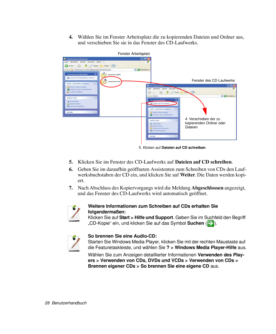 Samsung NP-R40K008/SEG, NP-R40FY0B/SEG, NP-R40FY03/SEG, NP-R40FY01/SEG, NP-R40K007/SEG manual So brennen Sie eine Audio-CD 