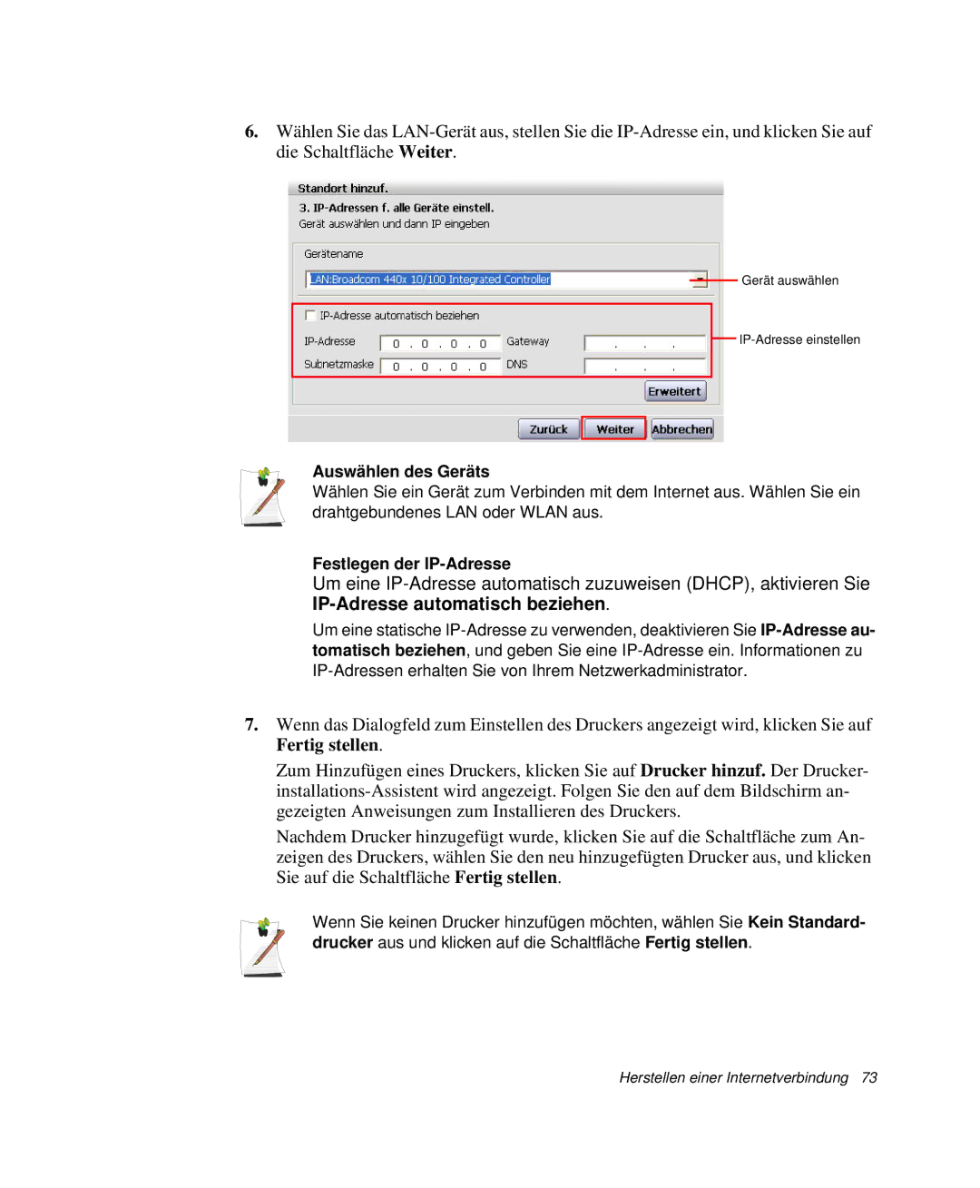 Samsung NP-R40FY05/SEG, NP-R40FY0B/SEG, NP-R40FY03/SEG, NP-R40FY01/SEG manual Auswählen des Geräts, Festlegen der IP-Adresse 