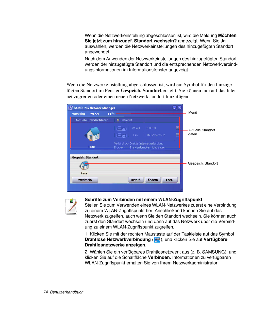 Samsung NP-R40FY02/SEG, NP-R40FY0B/SEG, NP-R40FY03/SEG, NP-R40FY01/SEG Schritte zum Verbinden mit einem WLAN-Zugriffspunkt 