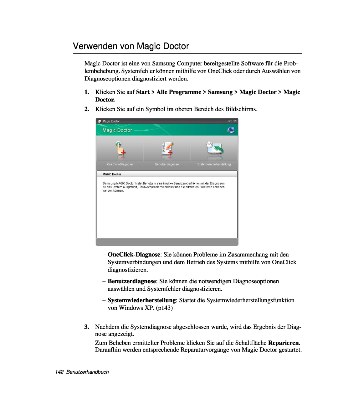 Samsung NP-R40FY0C/SEG, NP-R40FY0B/SEG, NP-R40FY03/SEG, NP-R40FY01/SEG, NP-R40K007/SEG manual Verwenden von Magic Doctor 