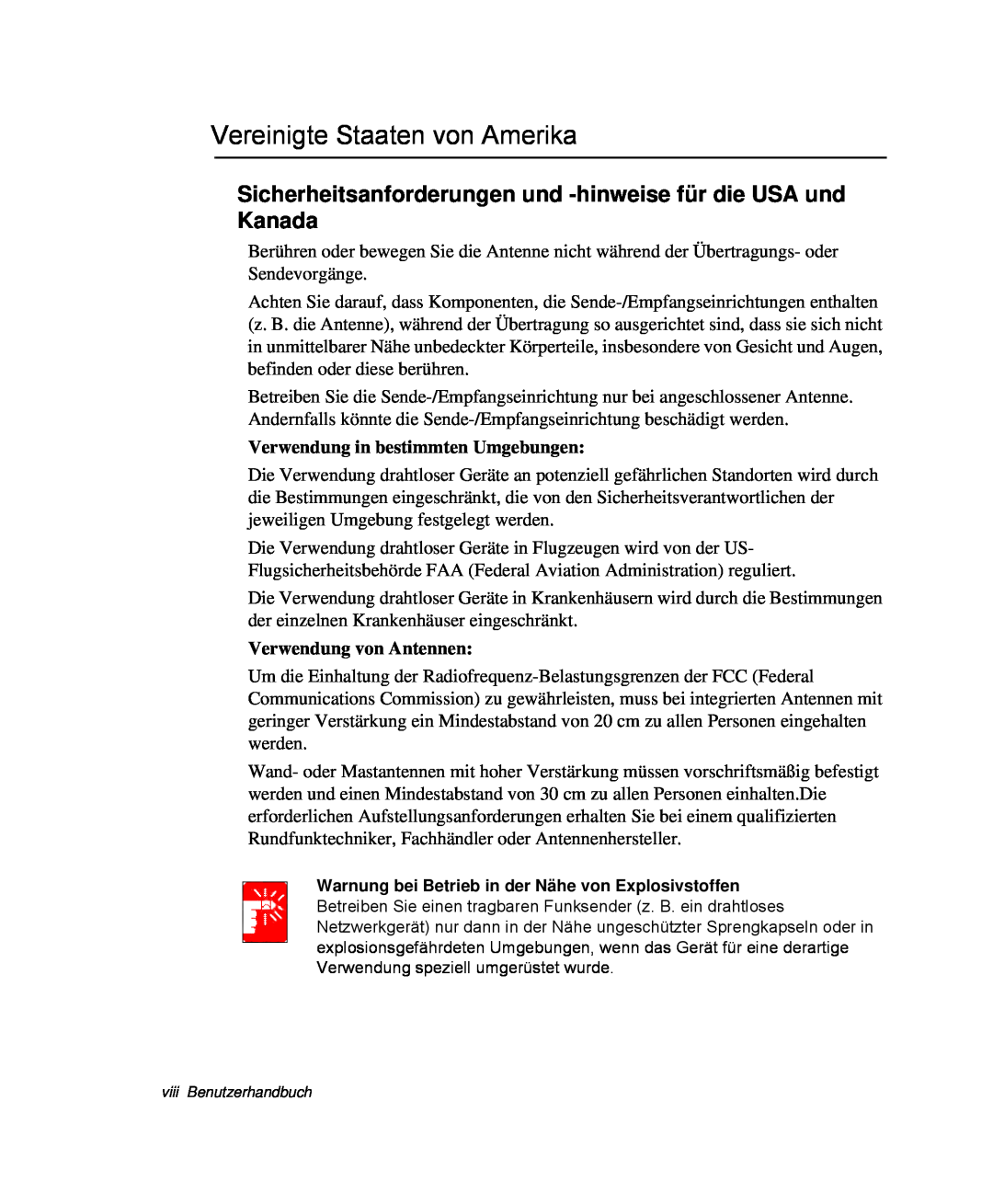 Samsung NP-R41K000/SEG manual Vereinigte Staaten von Amerika, Sicherheitsanforderungen und -hinweise für die USA und Kanada 