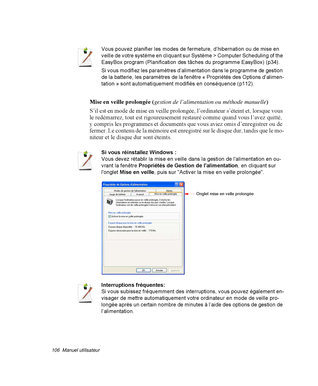 Samsung NP-R40R001/SEF, NP-R40FY00/SEF, NP-R40FY01/SEF, NP-R40R000/SEF Si vous réinstallez Windows, Interruptions fréquentes 