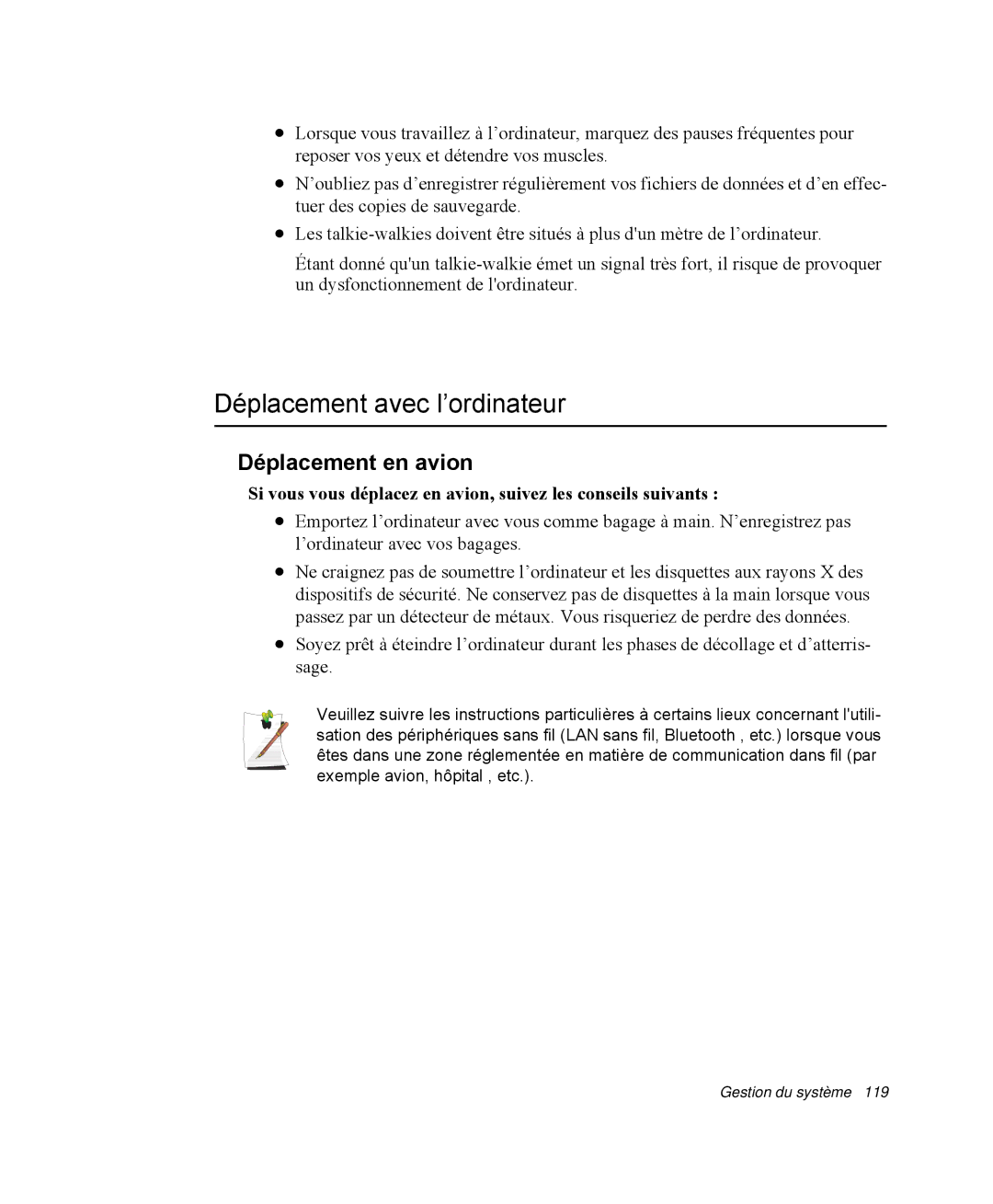 Samsung NP-R40R002/SEF, NP-R40R001/SEF, NP-R40FY00/SEF, NP-R40FY01/SEF Déplacement avec l’ordinateur, Déplacement en avion 