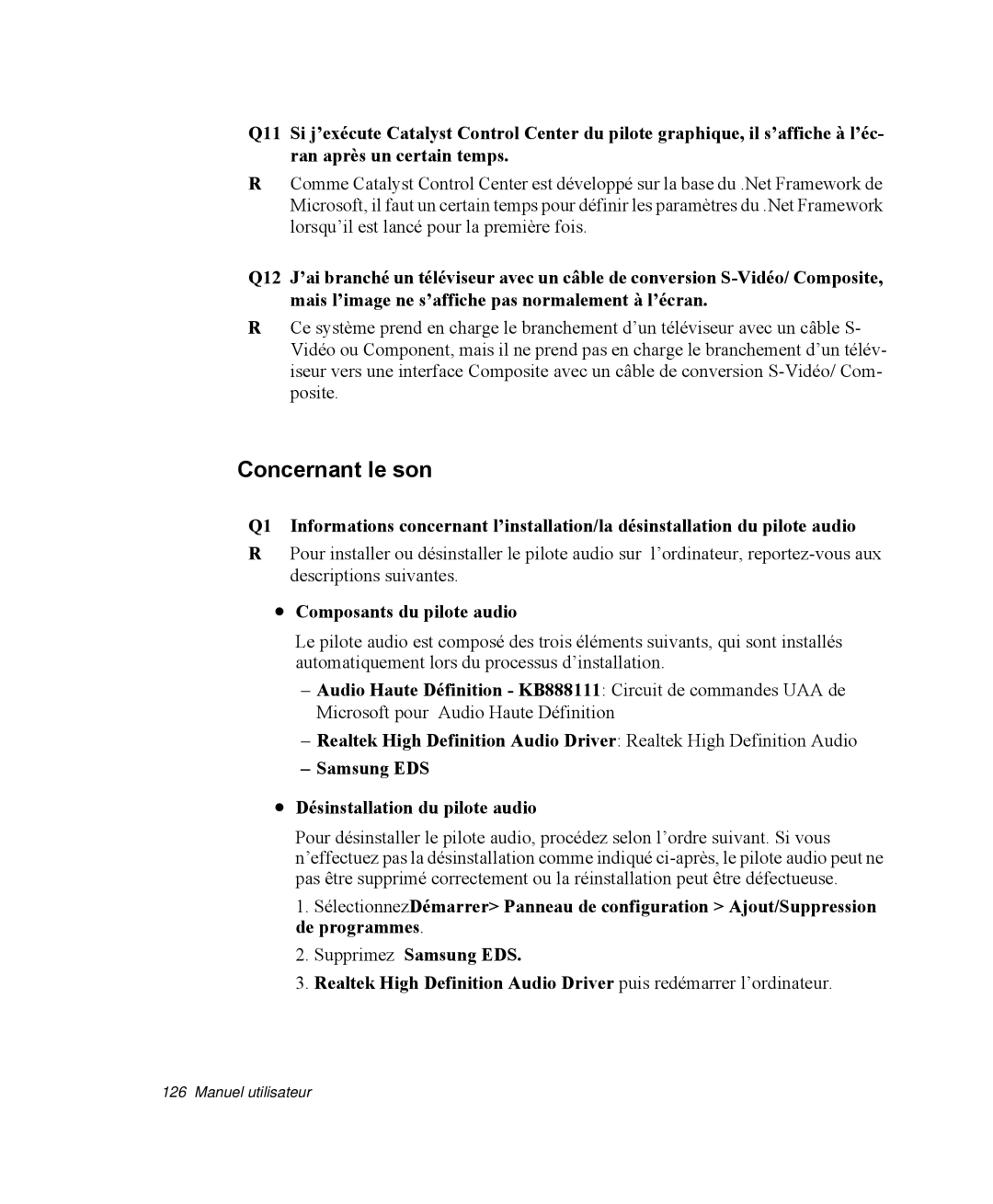 Samsung NP-R40FY01/SEF, NP-R40R001/SEF, NP-R40FY00/SEF, NP-R40R000/SEF manual Concernant le son, Composants du pilote audio 