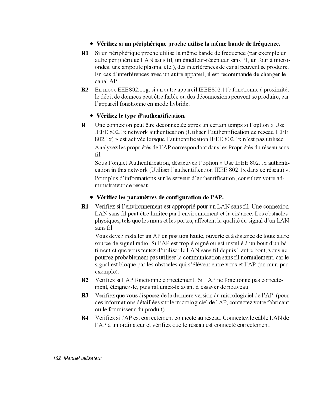 Samsung NP-R40R003/SEF manual Vérifiez le type d’authentification, Vérifiez les paramètres de configuration de l’AP 