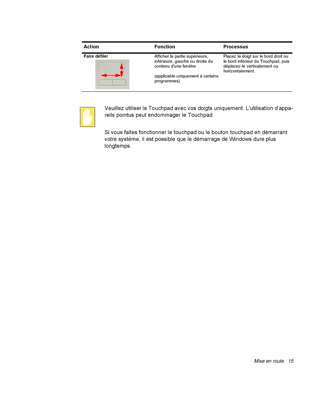 Samsung NP-R40E001/SEF, NP-R40R001/SEF, NP-R40FY00/SEF, NP-R40FY01/SEF, NP-R40R000/SEF, NP-R40FY03/SEF manual Action Fonction 