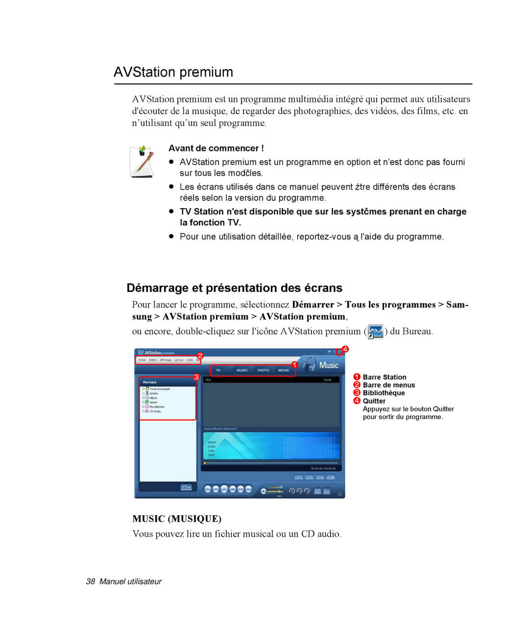 Samsung NP-R40FY03/SEF, NP-R40R001/SEF manual AVStation premium, Démarrage et présentation des écrans, Avant de commencer 