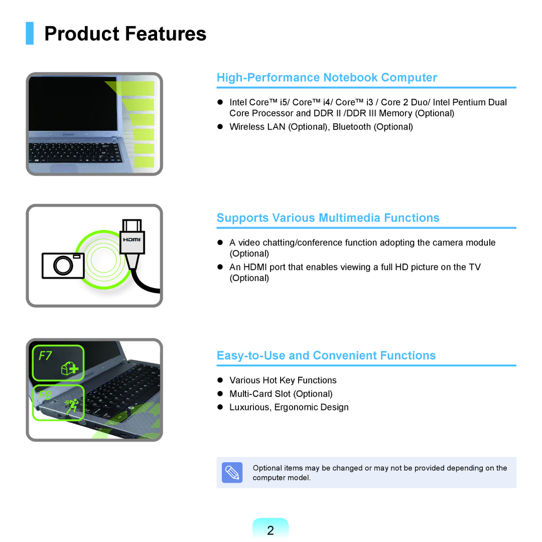 Samsung NP-R430-JA02SG manual Product Features, High-Performance Notebook Computer, Supports Various Multimedia Functions 