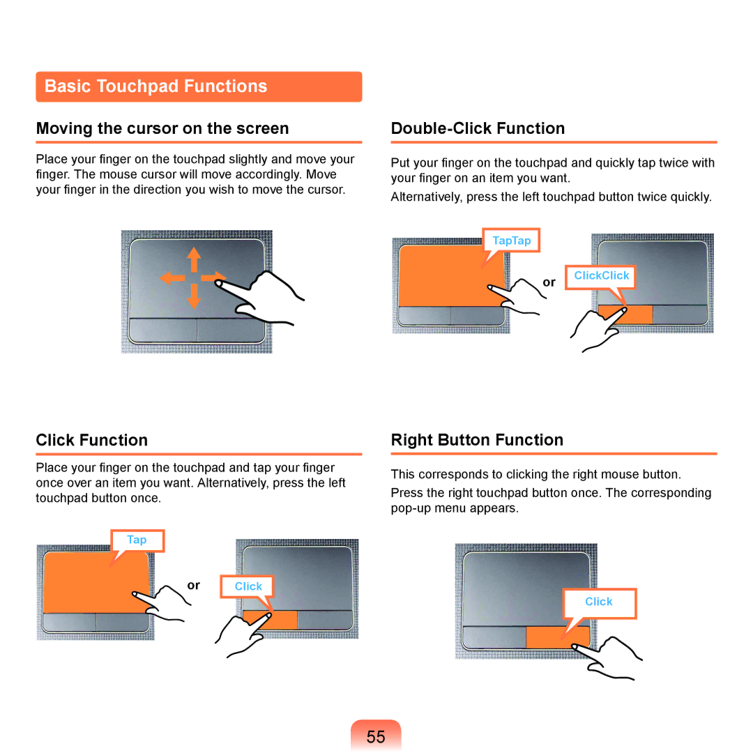 Samsung NP-R430-JS03RU, NP-R430-JS03UA Basic Touchpad Functions, Moving the cursor on the screen, Double-Click Function 