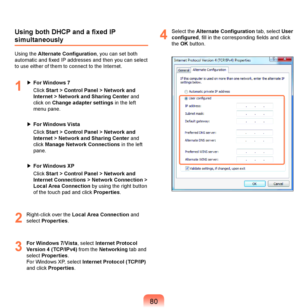 Samsung NP-R430-JA03AE, NP-R430-JS03UA, NP-R430-JS01UA, NP-R430-JA02SG manual Using both Dhcp and a fixed IP simultaneously 