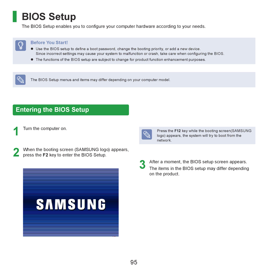 Samsung NP-R430-JS03UA, NP-R430-JS01UA, NP-R430-JA02SG, NP-R430-JA02AE, NP-R430-JA03AE manual Entering the Bios Setup 