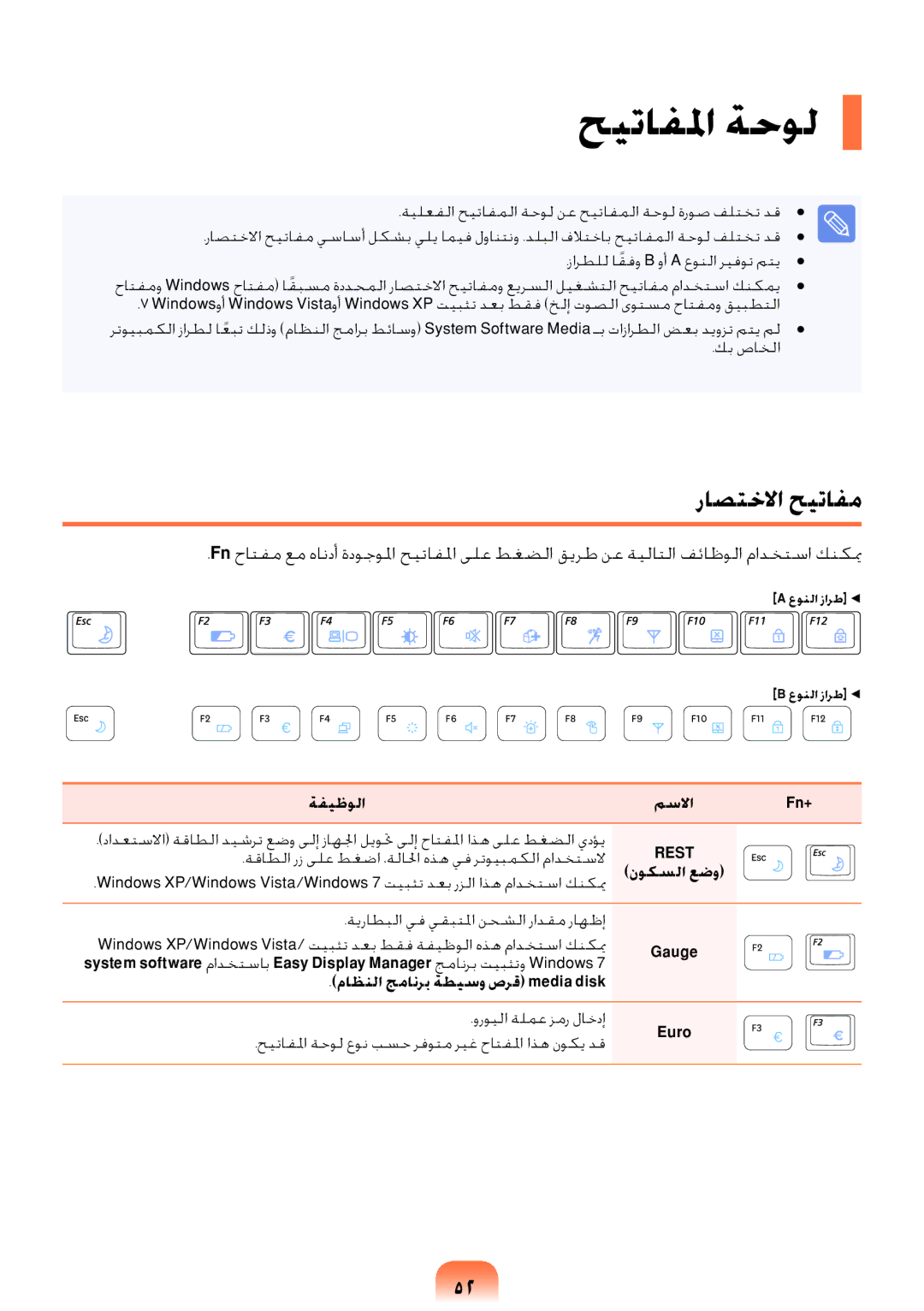 Samsung NP-R538-DS01SA, NP-R439-DA03SA, NP-R528-DB04SA, NP-R538-DA01KZ manual حيتافلما ةحول, راصتخلاا حيتافم, نوكسلا عضو 