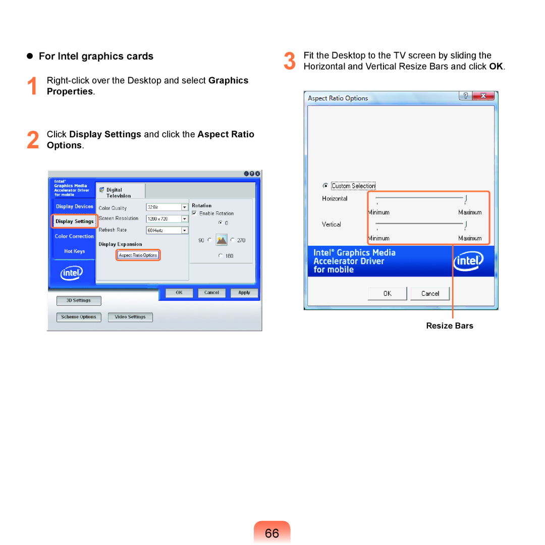 Samsung NP-R470-AS01SG, NP-R470-FS01RU, NP-R470-FS04RU, NP-R470-FS05RU manual  For Intel graphics cards, Resize Bars 