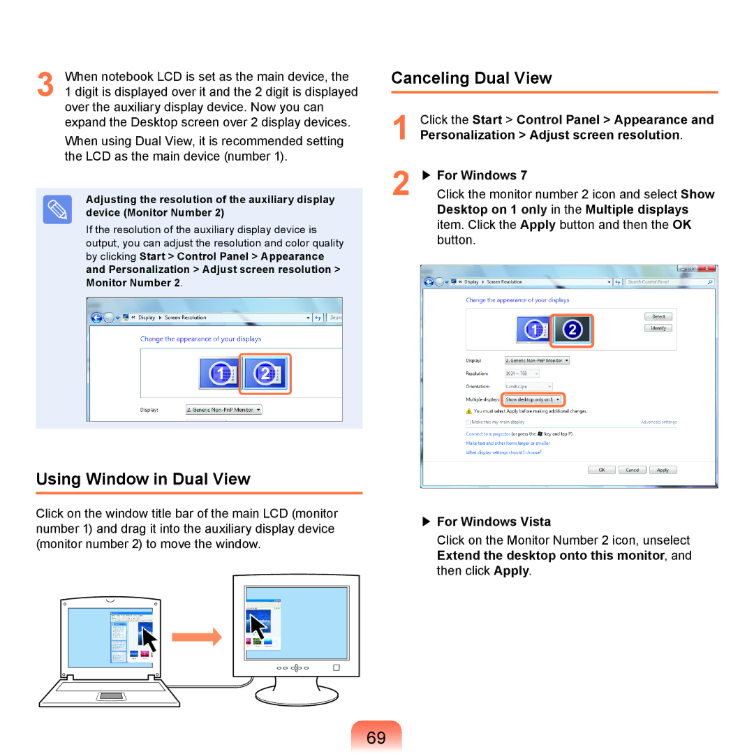 Samsung NP-R470-FS05RU, NP-R470-AS01SG, NP-R470-FS01RU, NP-R470-FS04RU manual Using Window in Dual View, Canceling Dual View 