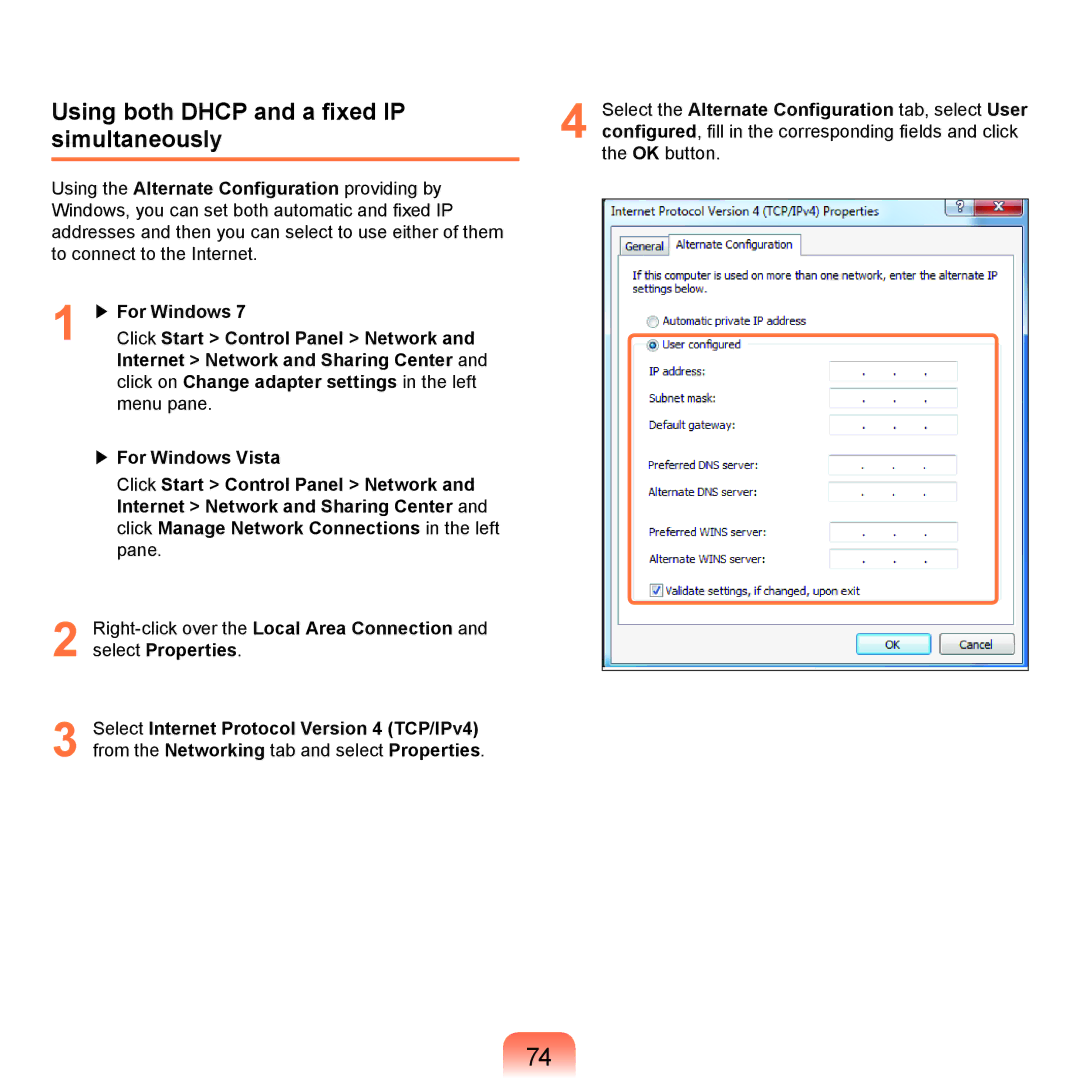 Samsung NP-R470-FS04RU, NP-R470-AS01SG, NP-R470-FS01RU, NP-R470-FS05RU manual Using both Dhcp and a fixed IP simultaneously 