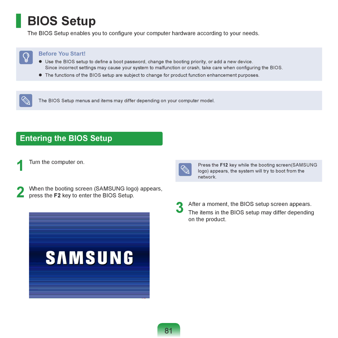 Samsung NP-R470-FS05RU, NP-R470-AS01SG, NP-R470-FS01RU, NP-R470-FS04RU, NP-R470-FS02RU manual Entering the Bios Setup 