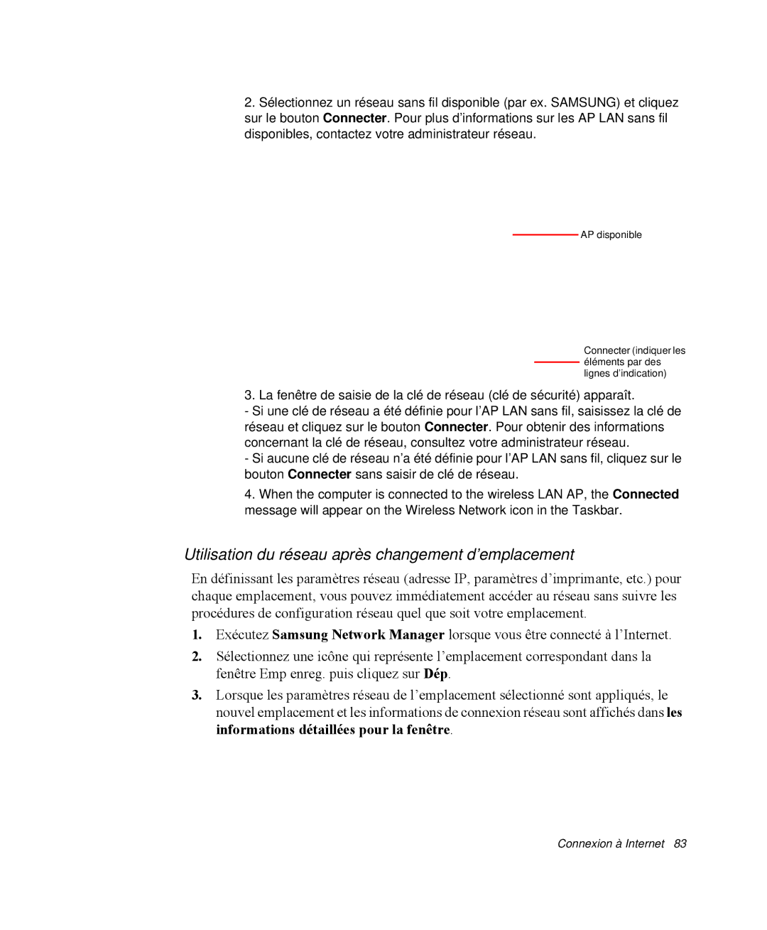 Samsung NP-R50C001/SEF, NP-R50K000/SEF, NP-R50CV08/SEF, NP-R50C002/SEF Utilisation du réseau après changement d’emplacement 